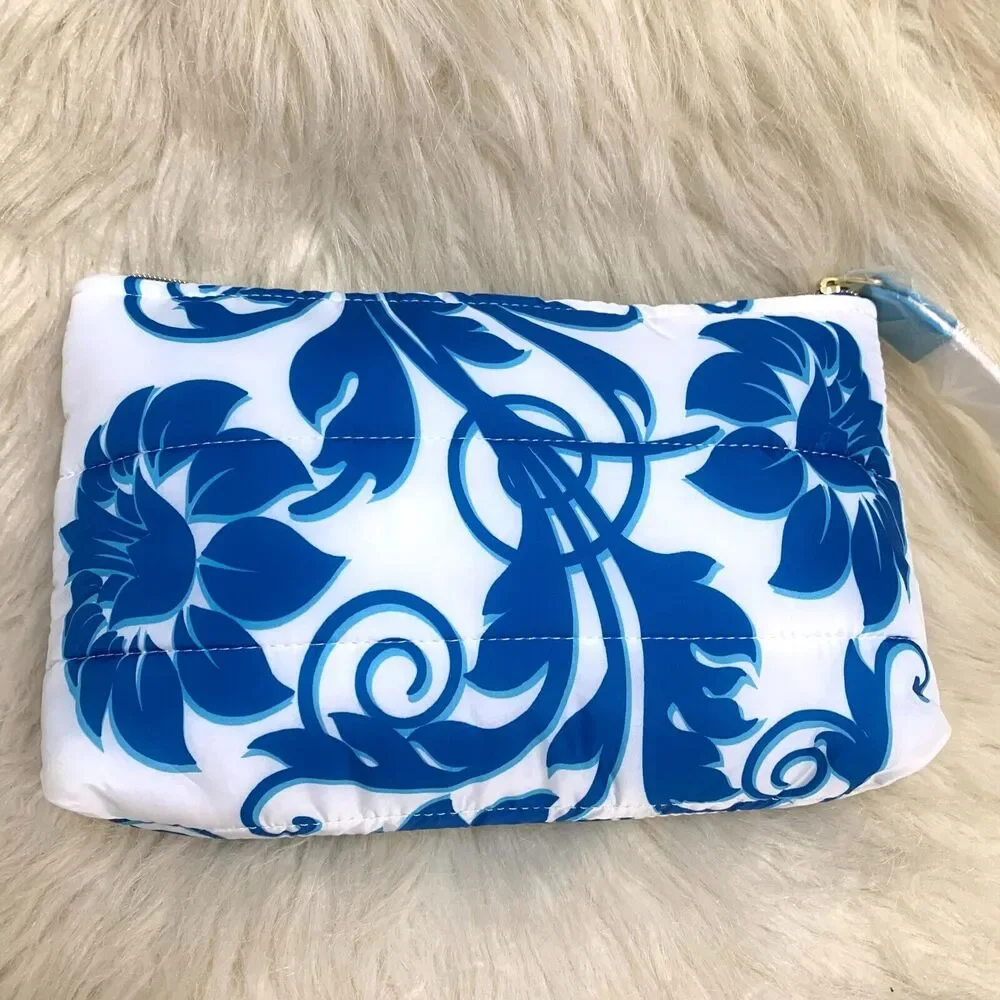 ESTEE LAUDER Puffy Blue & White Floral Cosmetics Bag Makeup Case